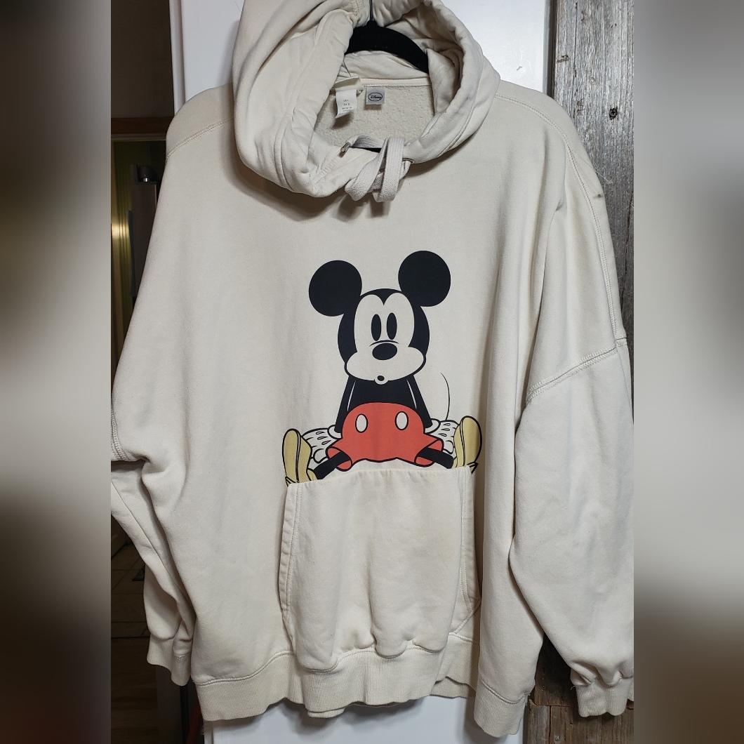 Disney Oversized Baggy Beige Mickey Hoodie Men Or Womenlarge H&M Disney Colab